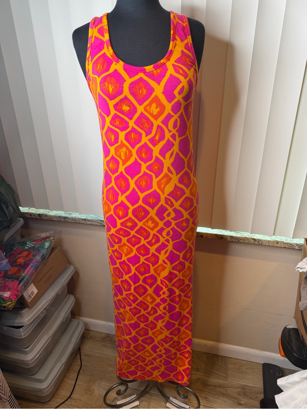 Hatley Sleeveless Pink & Orange Patterned Maxi Dress Size Medium NEW